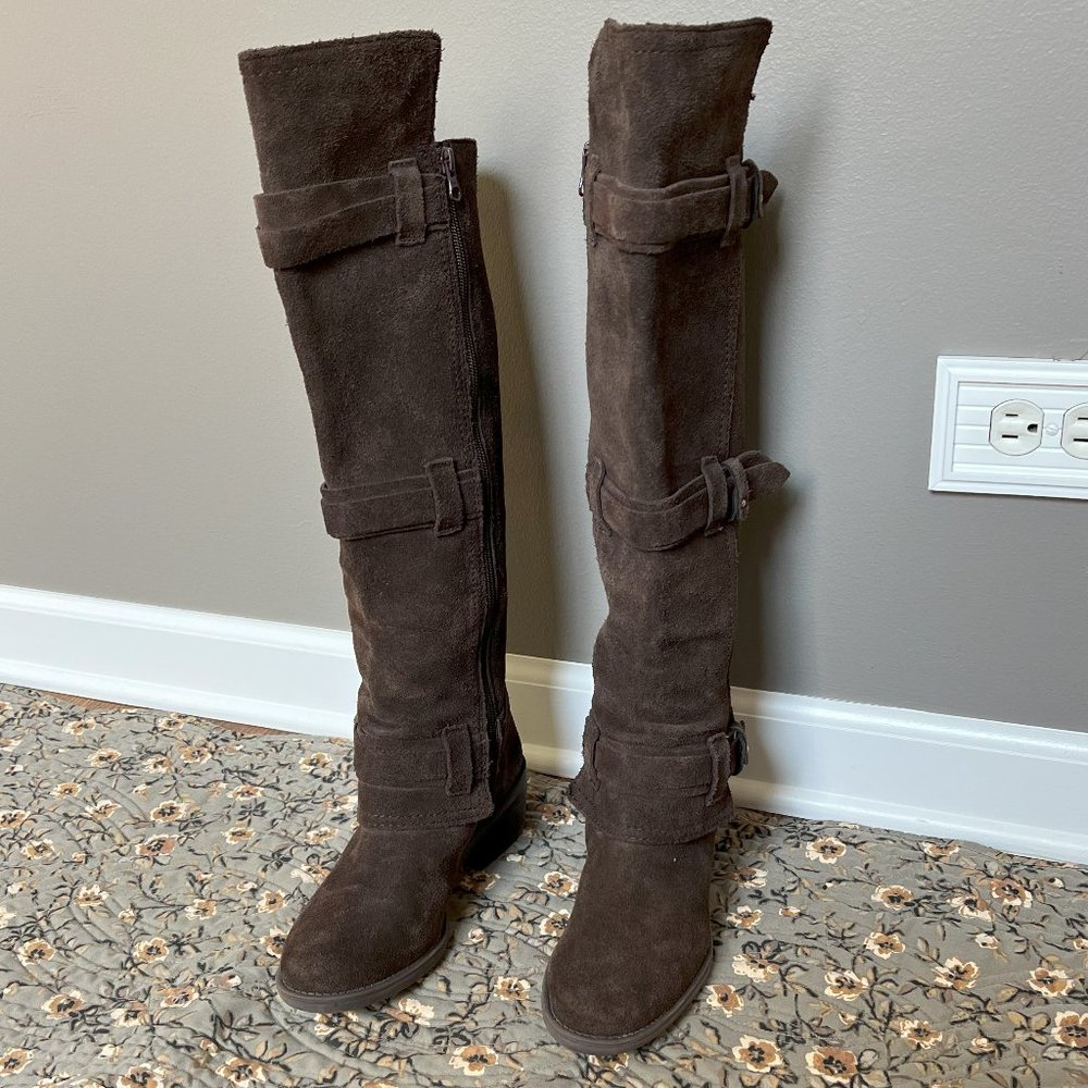 Calvin Klein Women’s Taupe Suede Over the Knee Boot – Size 7.5